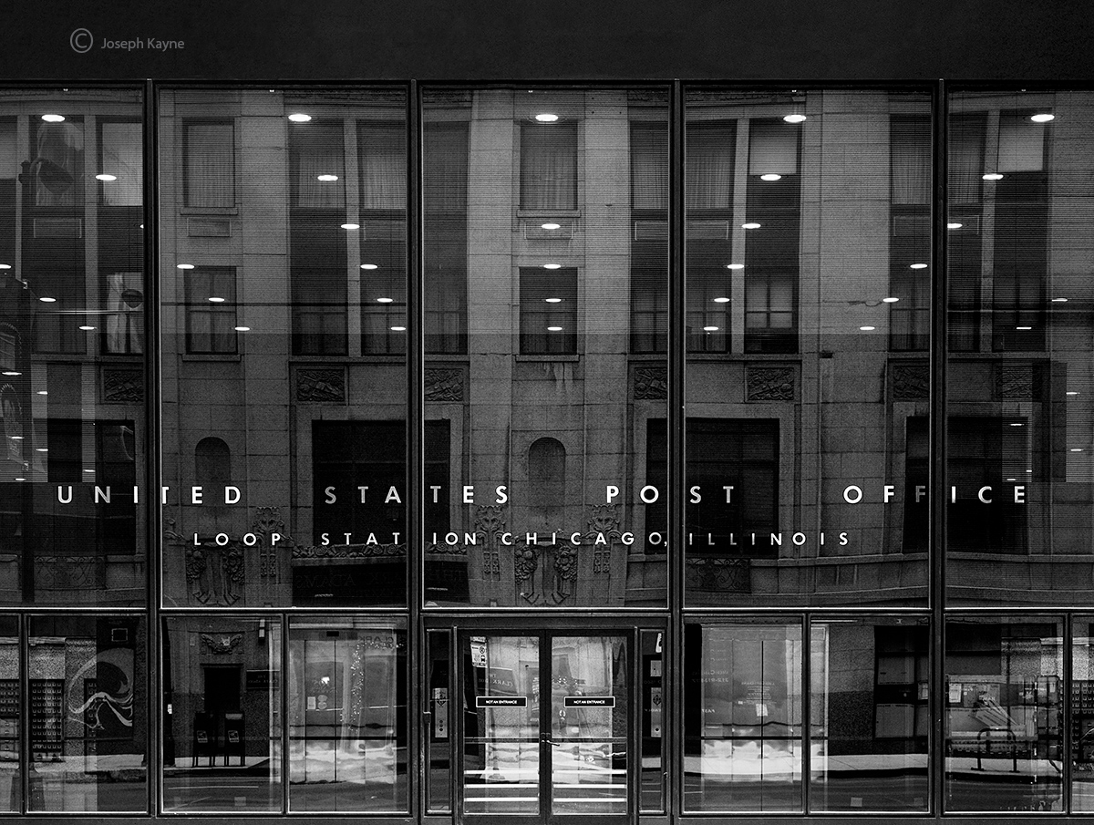 loop, post, office, chicago, photo, downtown, building, architecture, art, illinois, large, format, black, white, view, camera...
