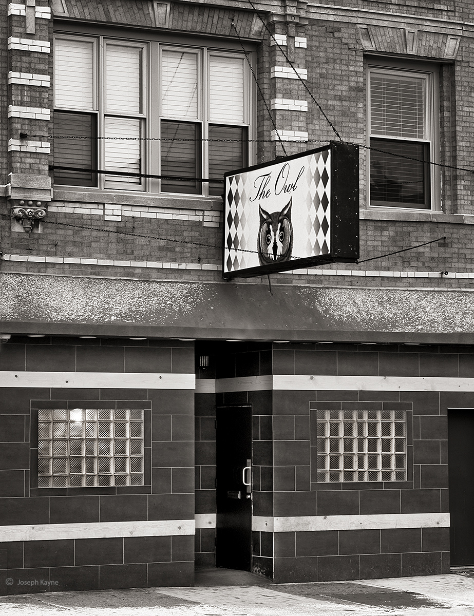 owl, chicago, photo, bar, wicker, park, tavern, sign, illinois, art, large, format, black, white, view, camera, urban, neighborhood...