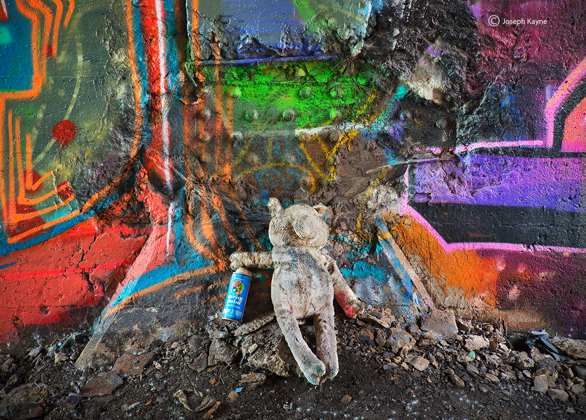 Old Teddy Bear &amp; Graffiti Under The Chicago Skyway