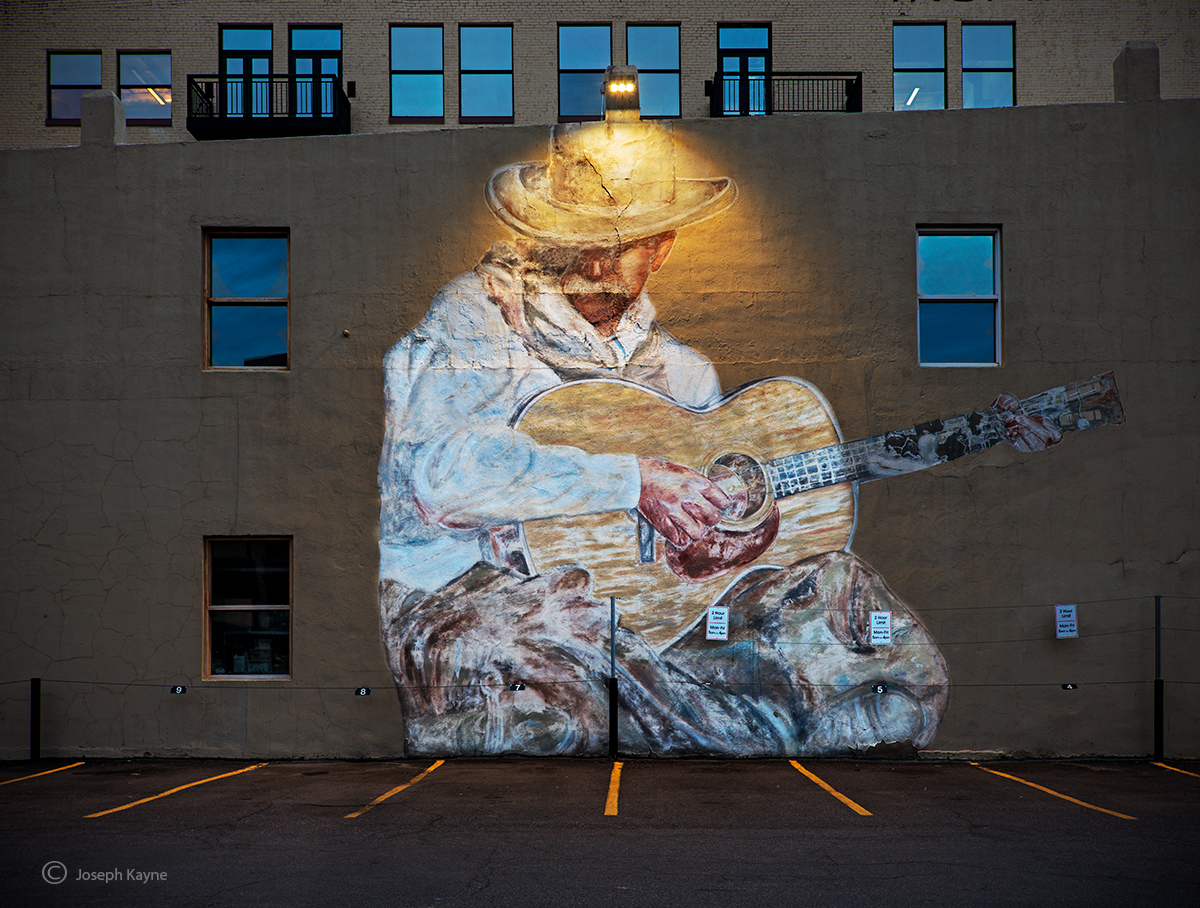 Cowboy Mural At Night