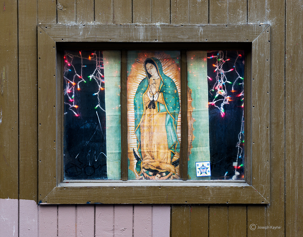 Virgin Guadalupe Window With Christmas Lights