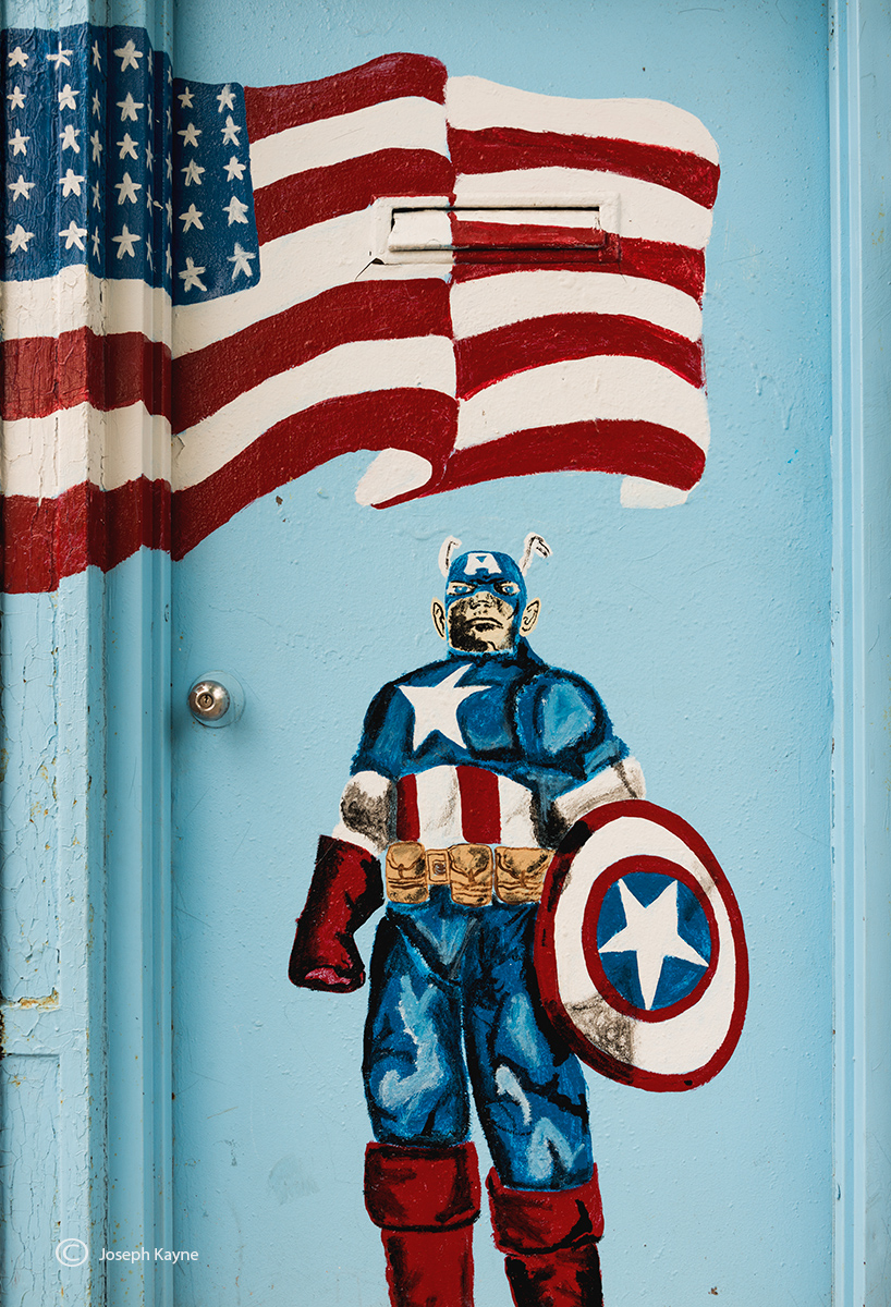 Captain America Painted On An Old Door