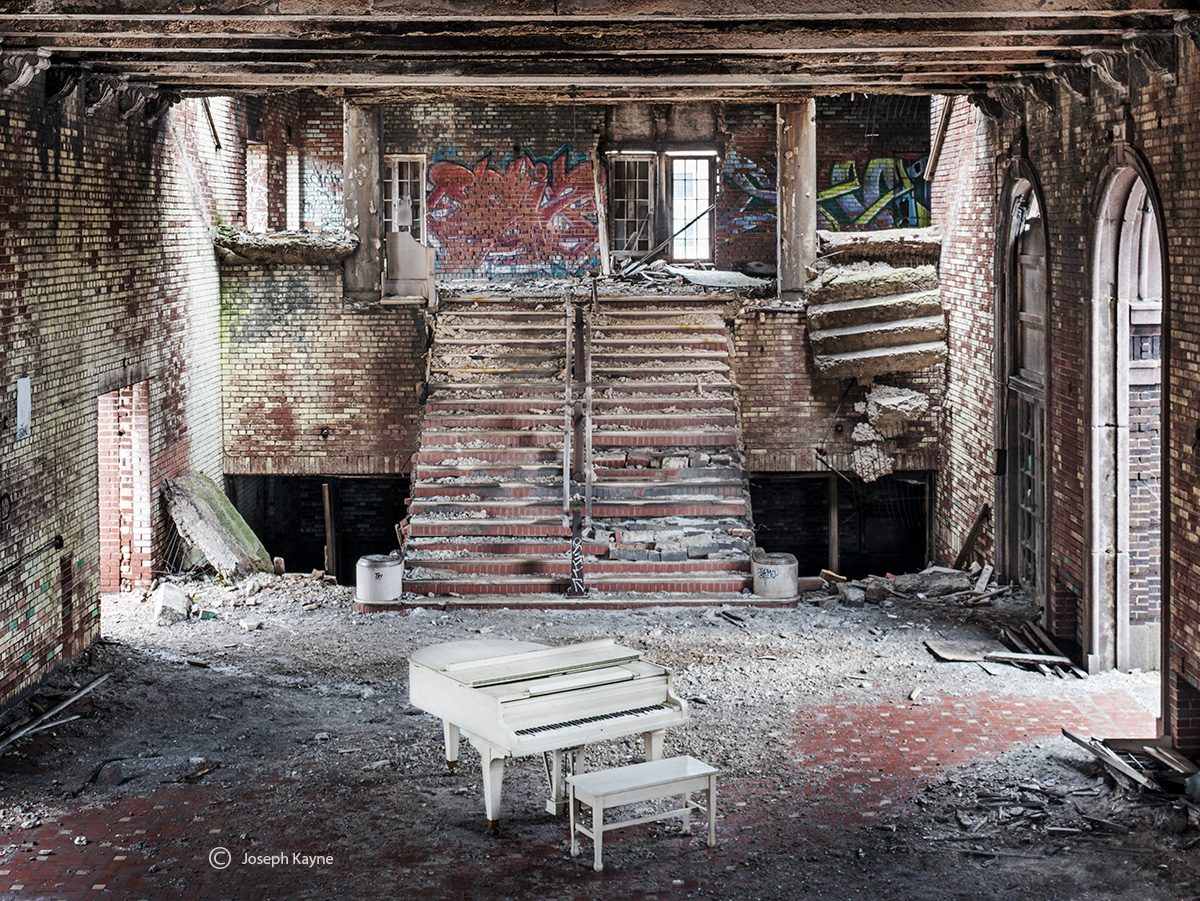 White Piano In An Abandoned Church