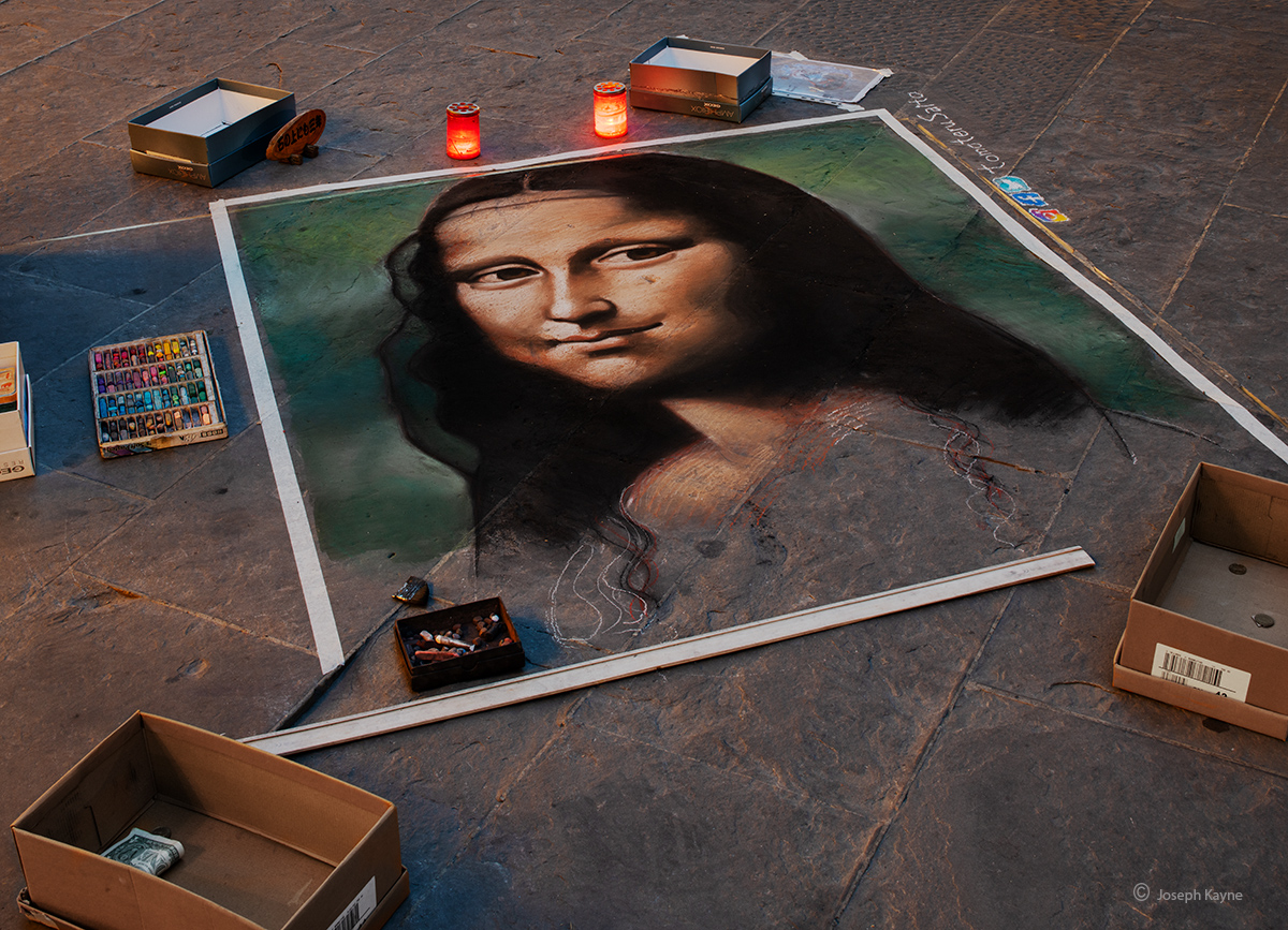 Mona Lisa Chalk Art,Florence, Italy